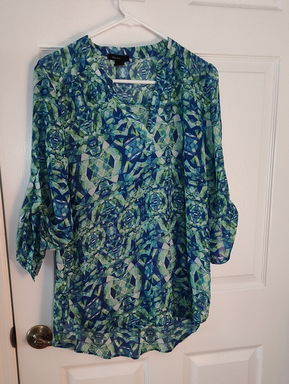 Thread 3 Blue-Green Printed V-Neck Blouse